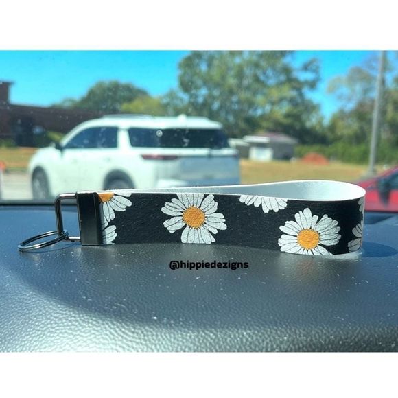 Floral Leather Key Fob Set | Custom Acrylic Keychain - Picture 3 of 7